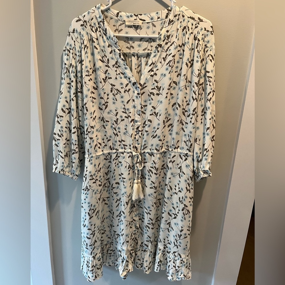 Lovestitch White Floral Midi Dress, Size Medium